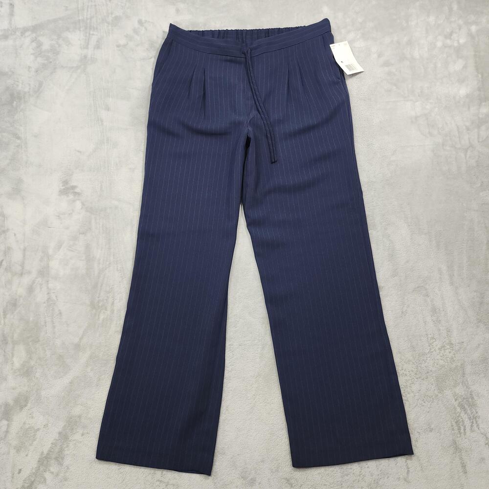 NEW Vintage Jaclyn Smith Pants Womens L Blue Pinstripe Pull On Straight Office